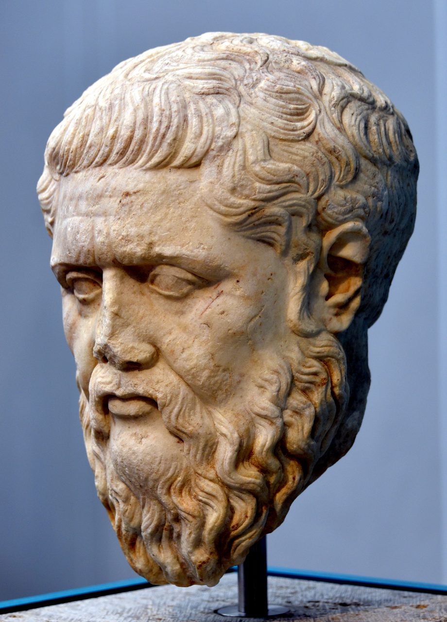 A marble bust of Plato, a Roman-era copy of an earlier bronze original that stood in Plato's Academy