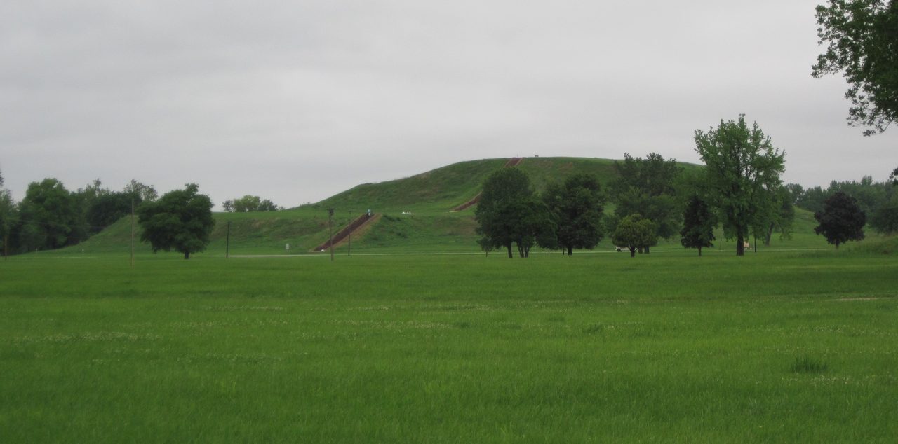 Monks Mound, the largest pre-Columbian earthwork north of Mexico, at the Cahokia site near Collinsville, Illinois