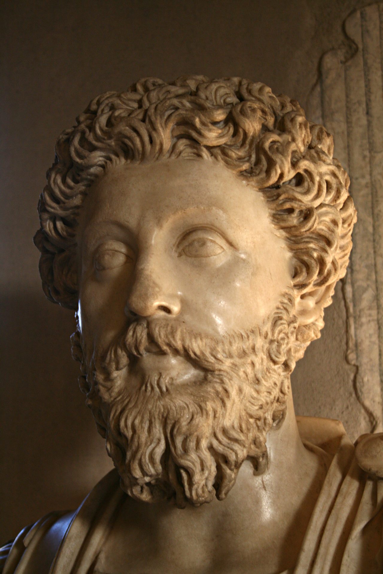 A marble portrait bust of the Roman emperor Marcus Aurelius, Capitoline Museums