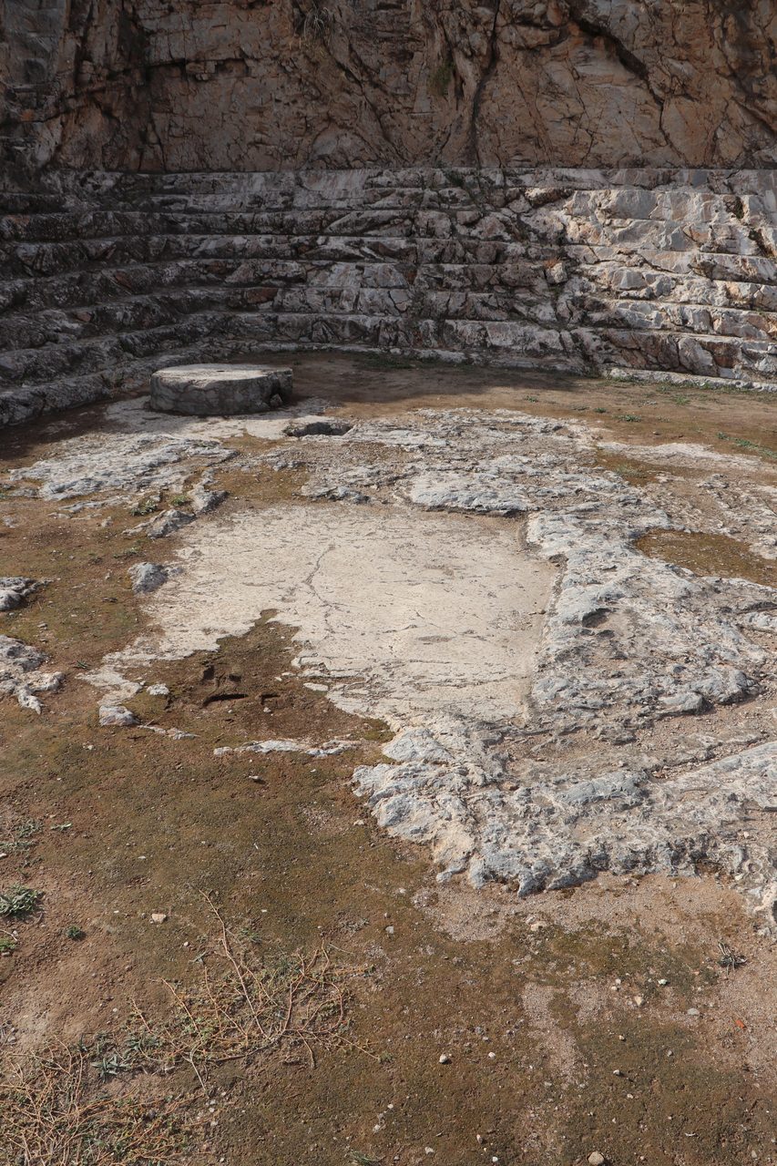 The preserved floor of the Telesterion at Eleusis, showing the archaeological remains and layout of the initiation hall