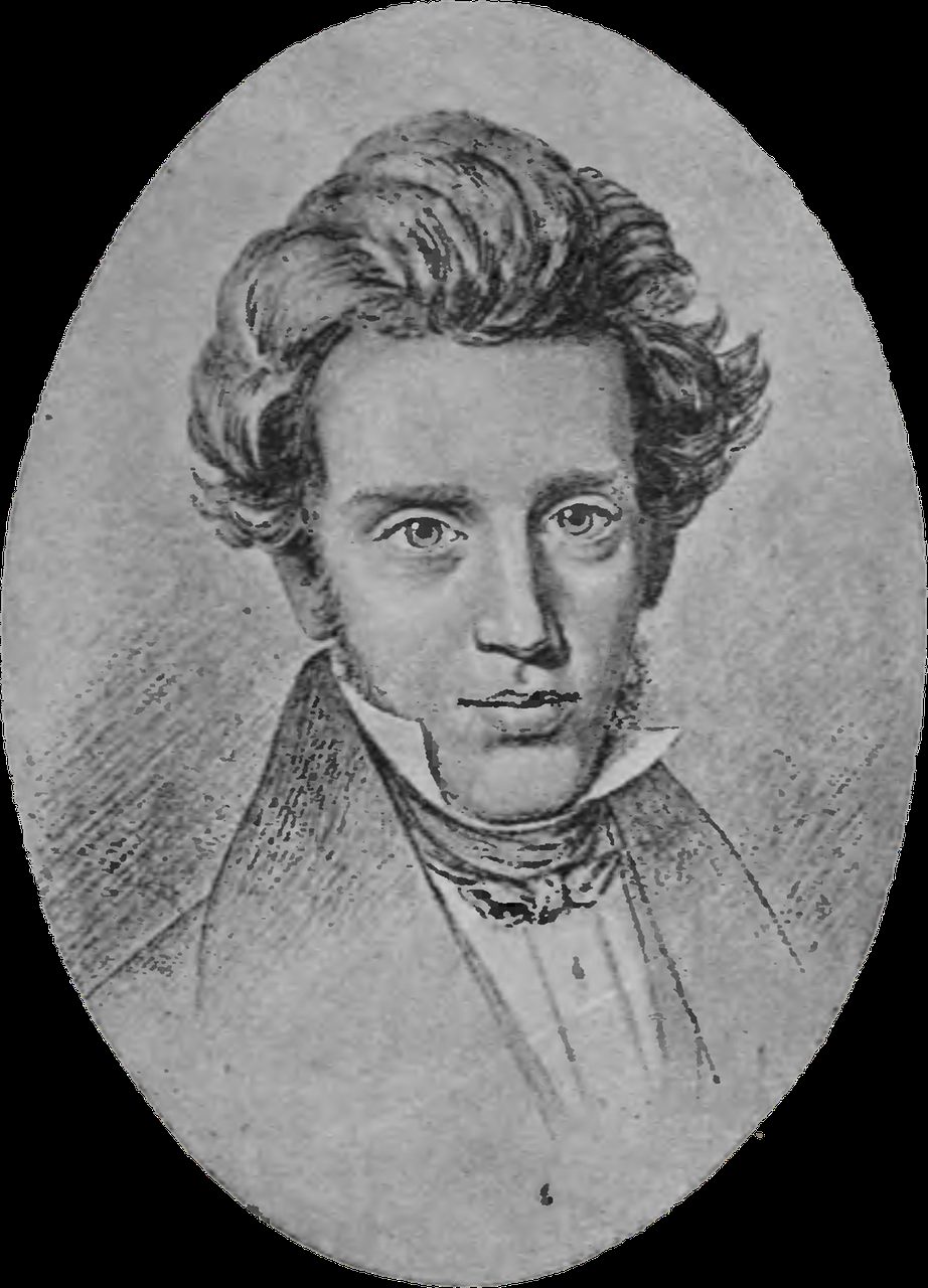 A monochrome portrait of Soren Kierkegaard, reproduced from the front matter of a 1923 English volume of selections from his writings