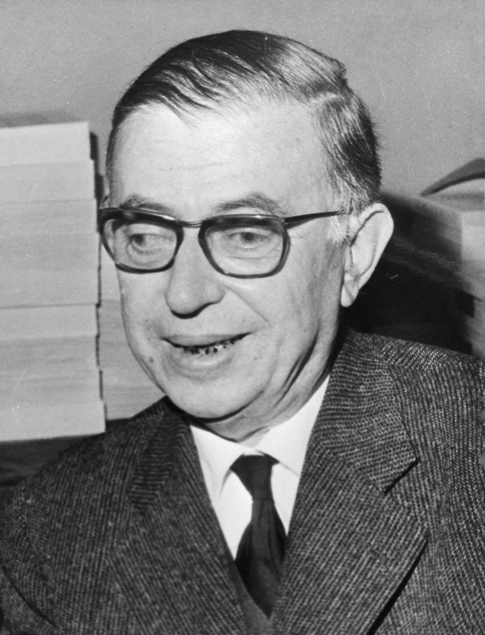 A press photograph of Jean-Paul Sartre taken on 12 July 1965