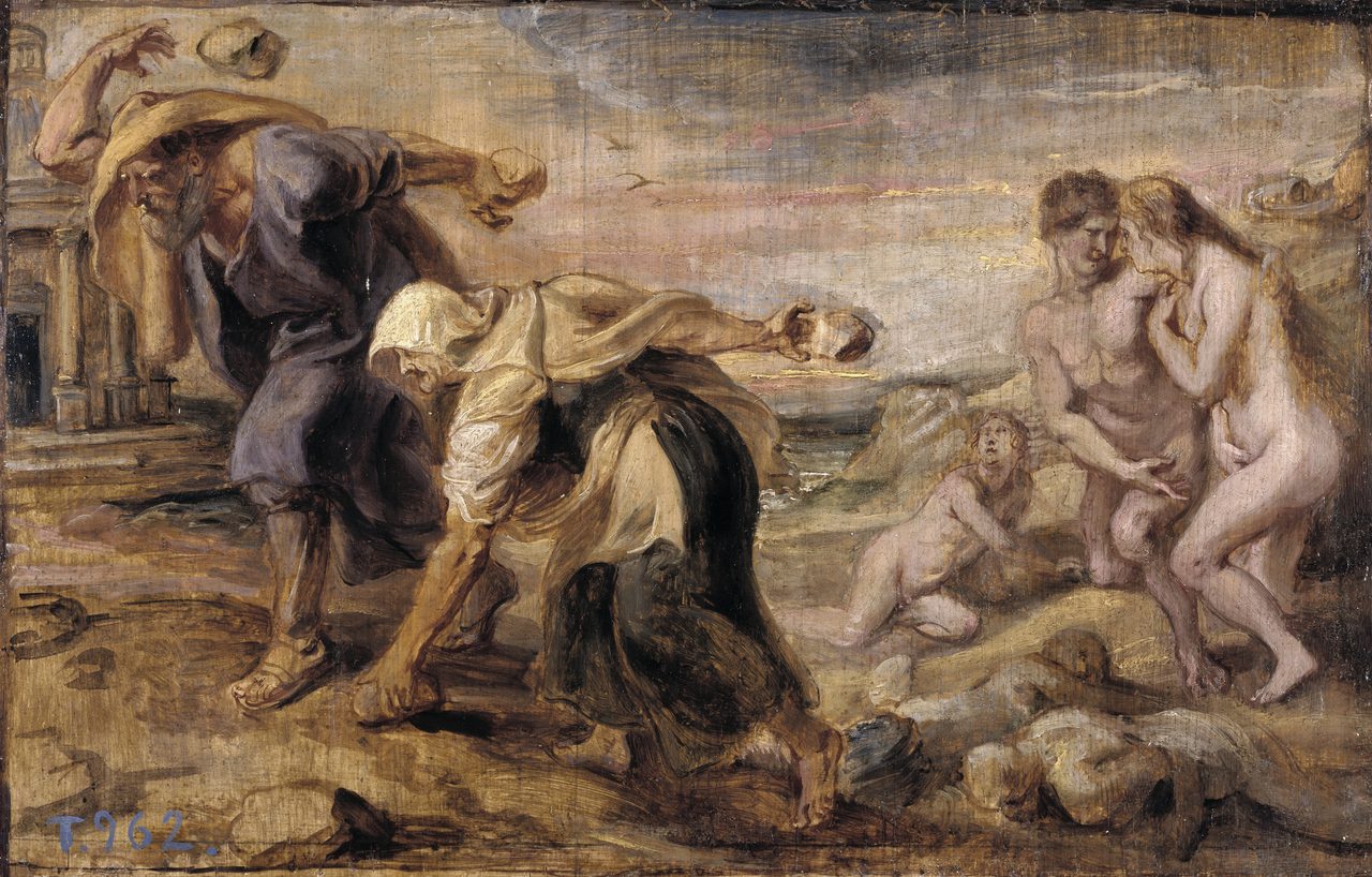 Peter Paul Rubens' 1636 painting of Deucalion and Pyrrha throwing stones over their shoulders to repopulate the earth