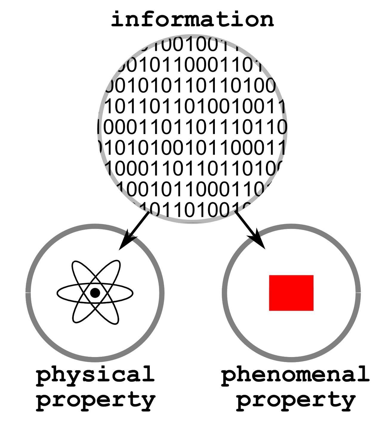 A diagram of David Chalmers's double-aspect theory of information, showing an information space carrying both a physical aspect and a phenomenal aspect