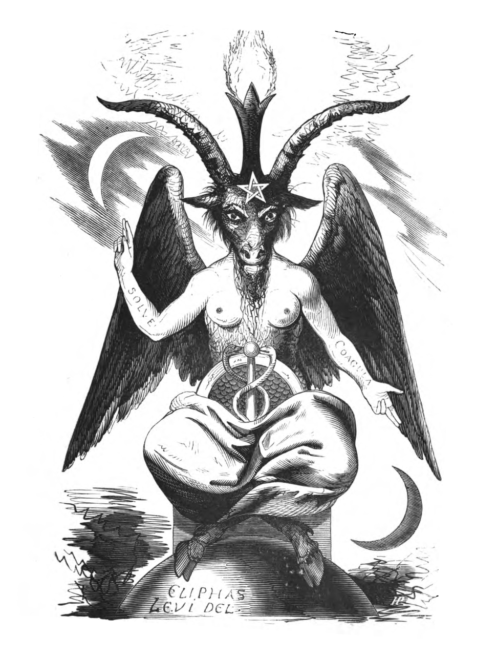Eliphas Levi's 1856 illustration of the goat-headed Baphomet, also called the Sabbatic Goat