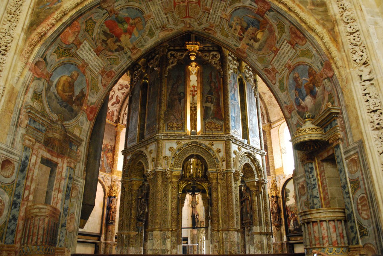 Interior of the Charola, the round Templar church within the Convento de Cristo at Tomar, Portugal