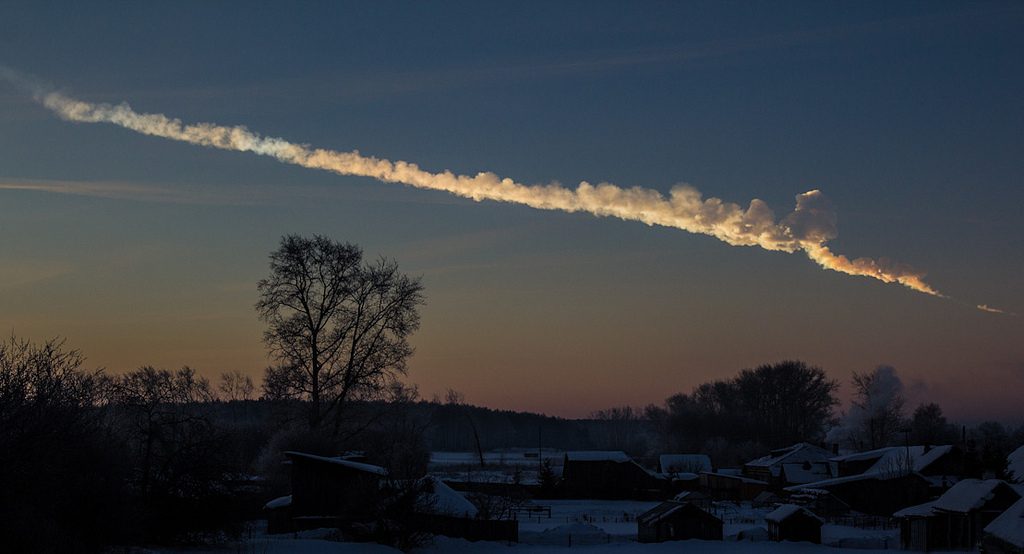 The sky over the Urals on the morning of 15 February 2013, carrying the trail left by the Chelyabinsk airburst