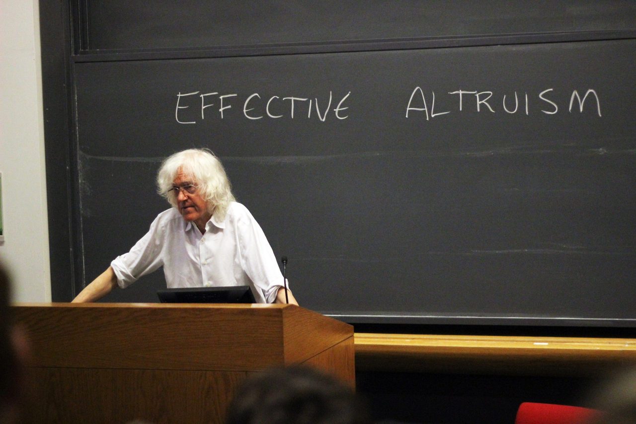 A photograph of the philosopher Derek Parfit, taken at Harvard University in April 2015