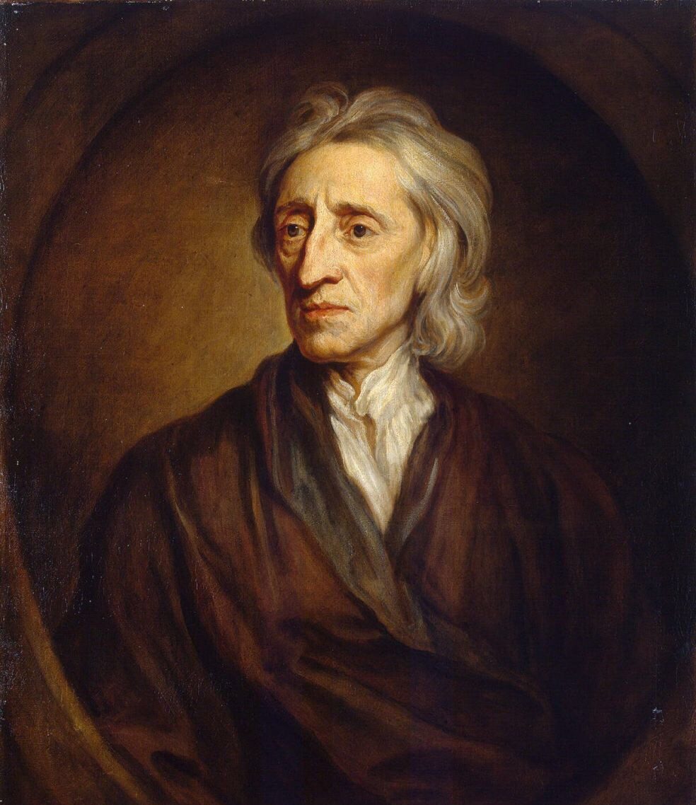 A painted formal portrait of the philosopher John Locke by Sir Godfrey Kneller, dated 1697
