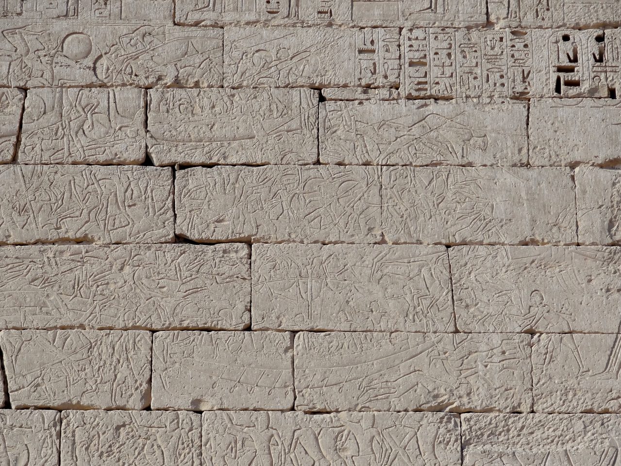 A relief carving at Ramesses III's mortuary temple at Medinet Habu depicting the battle against the Sea Peoples
