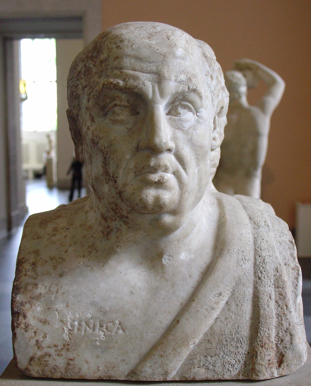 A marble portrait head of Seneca, one side of a double herm in the Antikensammlung in Berlin