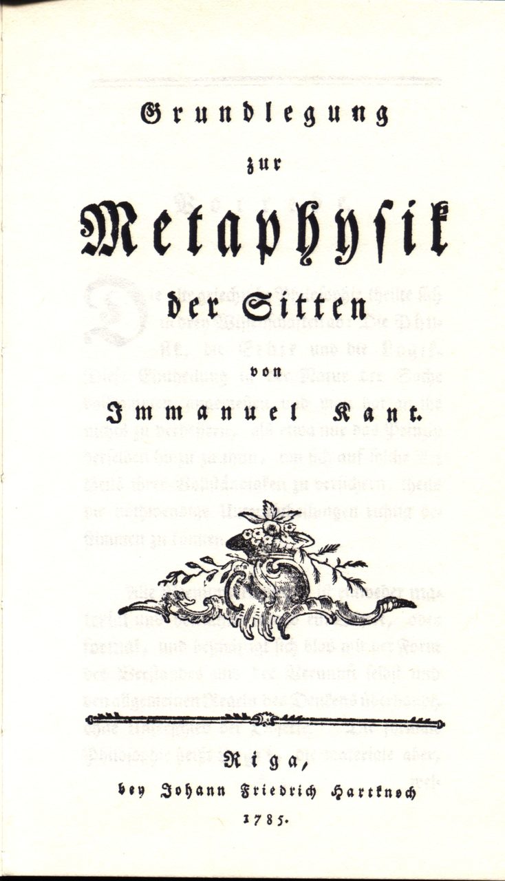 A scan of the 1785 first-edition title page of Immanuel Kant's Grundlegung zur Metaphysik der Sitten