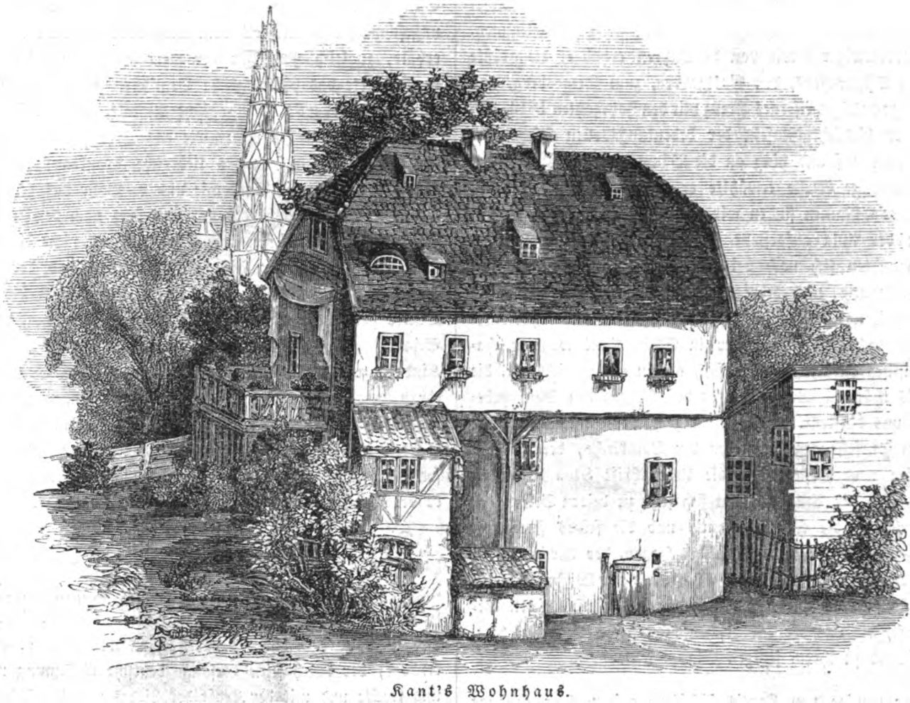 An 1844 printed illustration from the Illustrirte Zeitung showing the house in Königsberg where Immanuel Kant lived