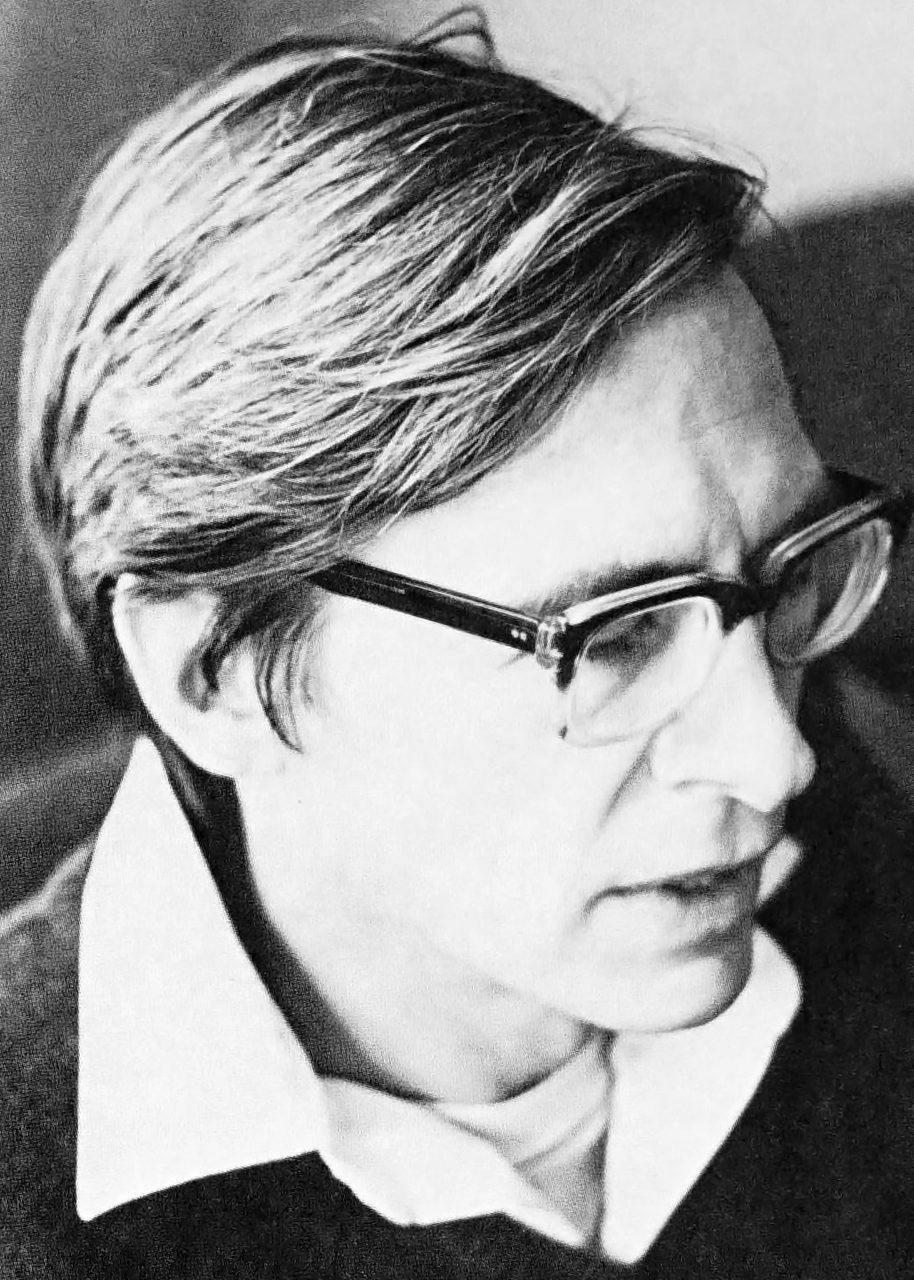 A monochrome photographic portrait of the philosopher John Rawls as he appeared in 1971