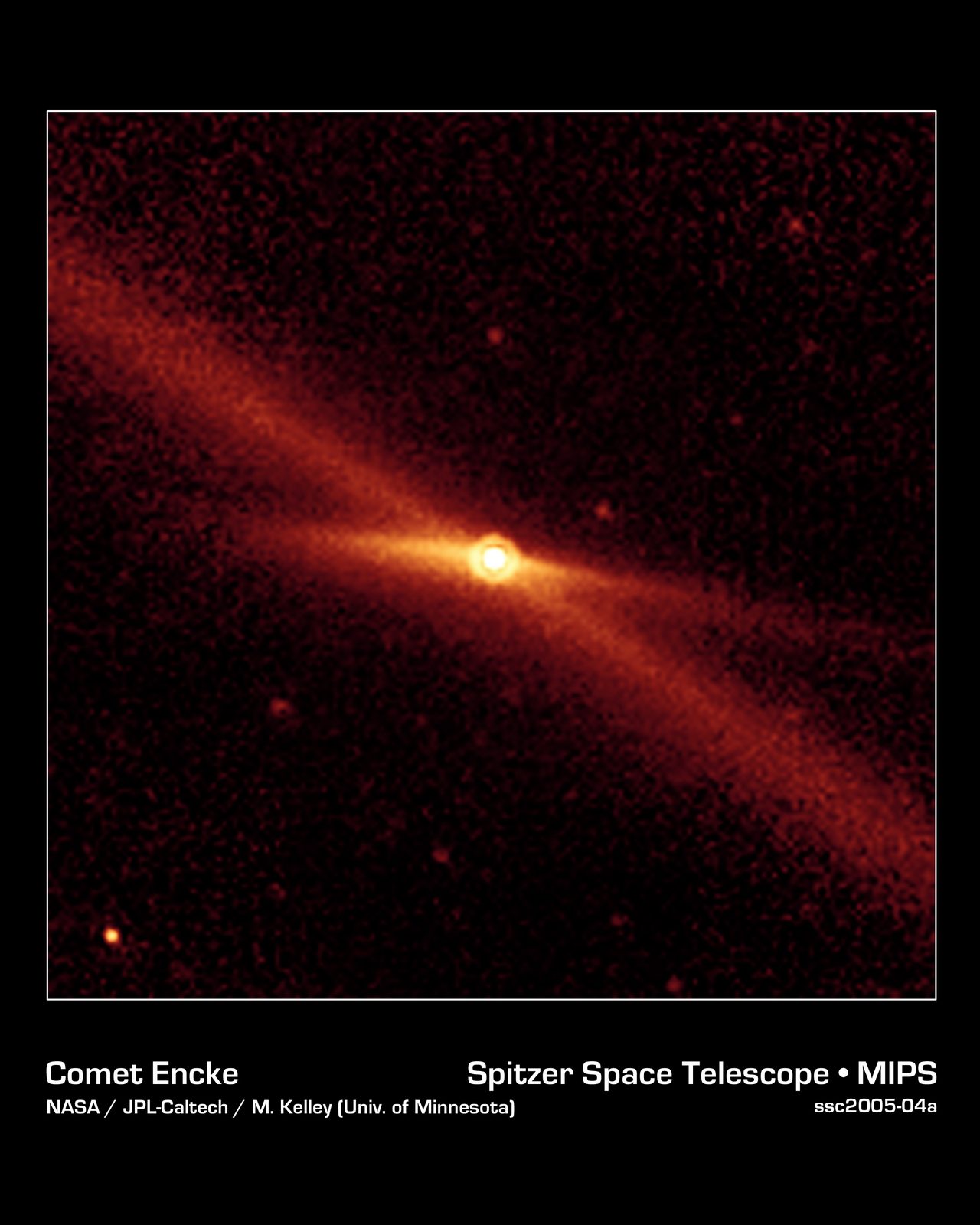 Comet 2P/Encke and its trailing debris stream, imaged by NASA's Spitzer Space Telescope